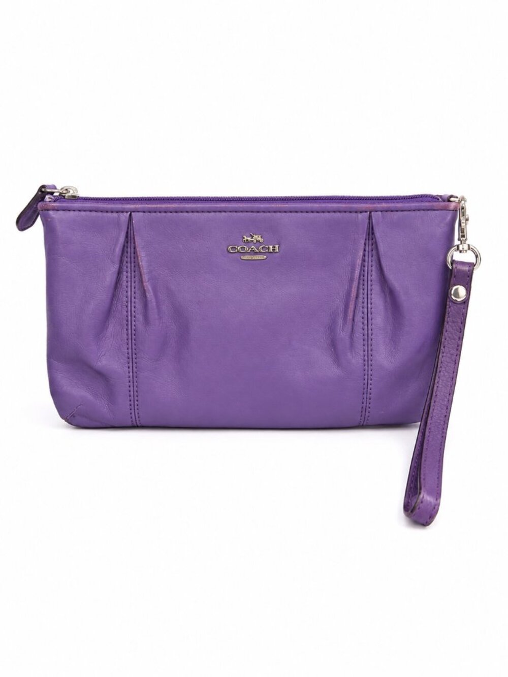 Coach Colette Purple Smooth Leather Pleated Wristlet Clutch Silver Hardware